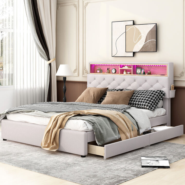 Streamdale Queen Platform Bed with Storage and LED