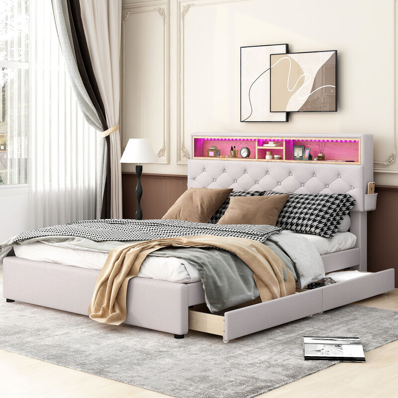 Streamdale Queen Platform Bed with Storage and LED