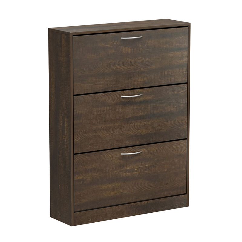 FUFU&GAGA 47.2-in H 3 Tier 12 Pair Composite Shoe Cabinet,(31.6" W x 9.3" D x 47.2" H), Brown