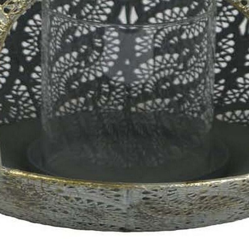 18 Inch Decorative Lantern, Embossed Design, Tear Drop Shape, Gold Metal - Benzara