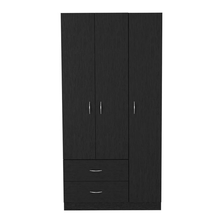DEPOT E-SHOP Bosko 3 Doors Armoire, Two Drawers, Metal Rod