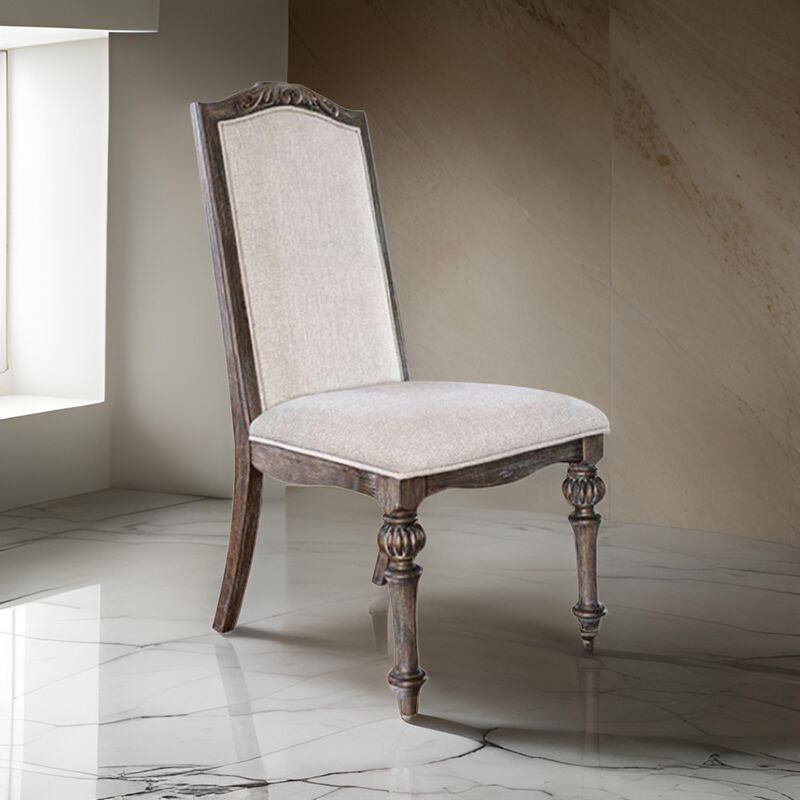 Fabric seat and Back upholstered Side chair, Rustic Brown, Pack of 2-Benzara