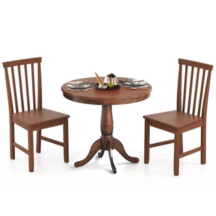 Hivvago 3 Piece Traditional Round Dining Table and 2 Chairs Set in Walnut Wood Finish