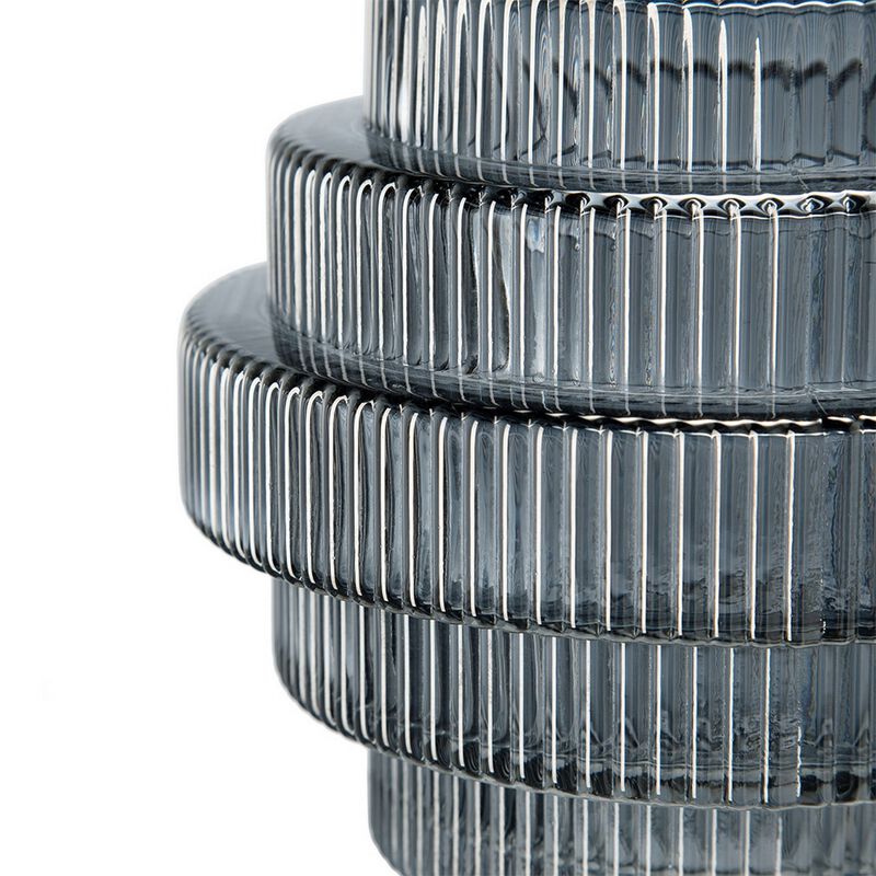 Rae Set of 2 Glass Vases, Geometric Round, Smokey Blue and Clear Finish-Benzara