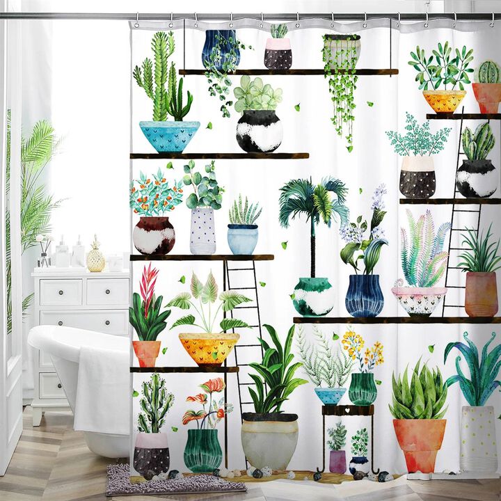 Watercolor Garden Shower Curtain – Beautiful Floral & Succulent Print, Quick-Dry & Wrinkle-Resistant