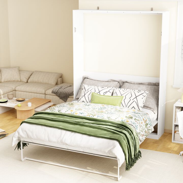 FUFU&GAGA Murphy Bed with Wardrobe, Fold-Out Design, P2 MDF Construction, 800 lbs Weight Capacity, Includes Storage (64.6" W x 85.6" H x 86.8" D),White