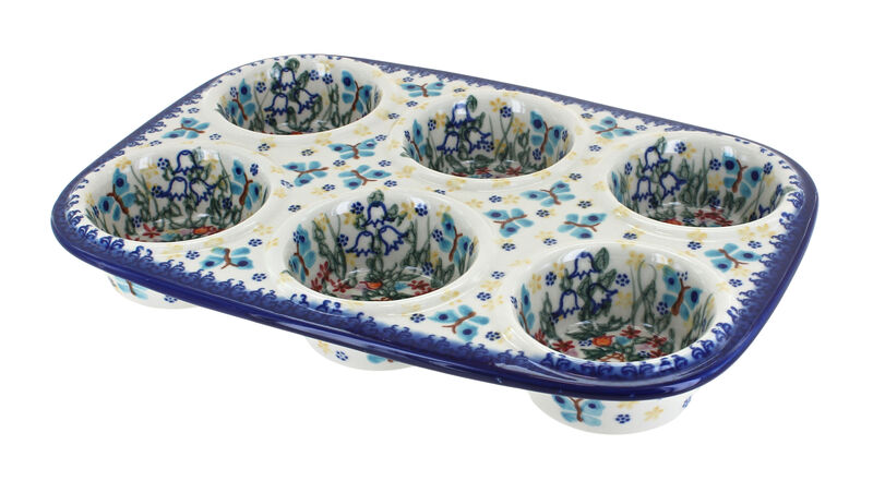 Blue Rose Polish Pottery Misty Muffin Pan