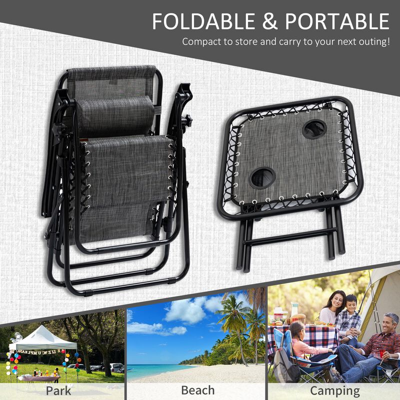 Gray Outdoor Relaxation: 3-Piece Zero Gravity Set with Side Table
