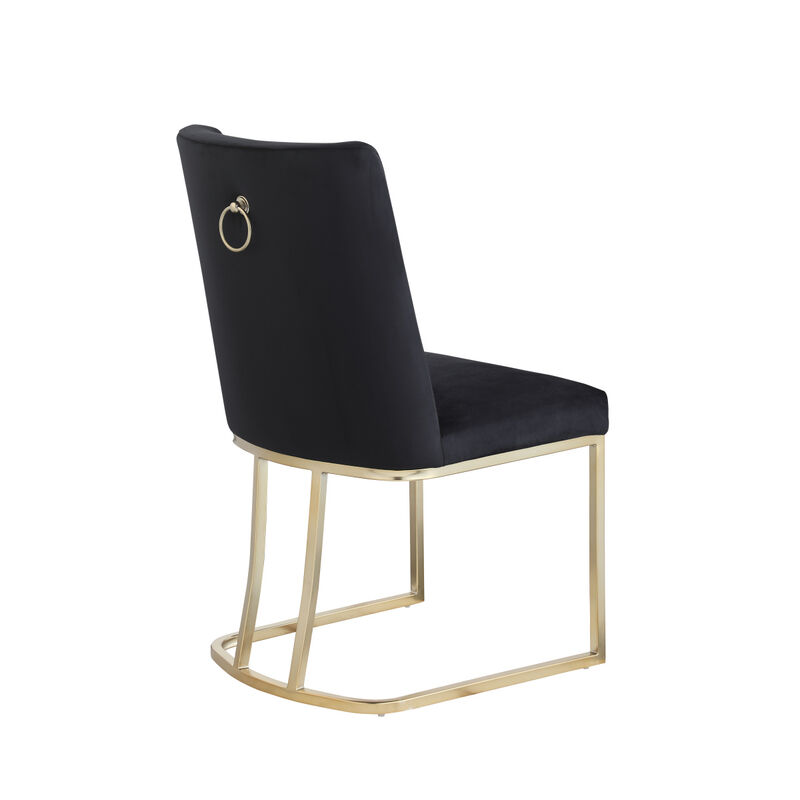 Dining Chairs, Velvet Upholstered Side Chair, Gold Metal Legs (Set Of 2) - Black