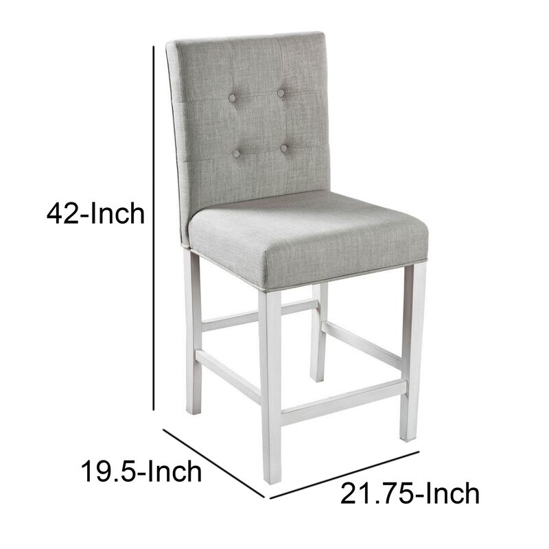 Fabric Upholstered Solid Wood Counter Height Chair, White and Gray, Pack of Two-Benzara