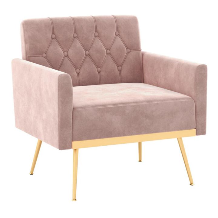 Hivvago Modern Velvet Accent Chair with Button Tufted Back Golden Metal Legs and Adjustable Foot Pads