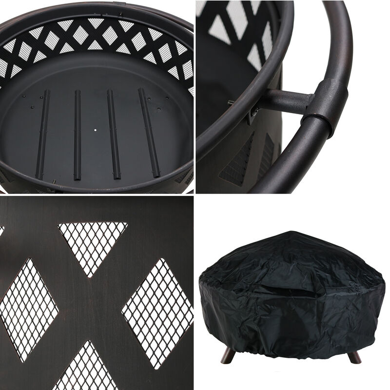 Sunnydaze 36 in Crossweave Steel Fire Pit with Screen, Poker, and Cover