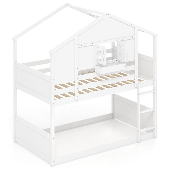Bunk Bed for Kids with Roof and Lockable Window