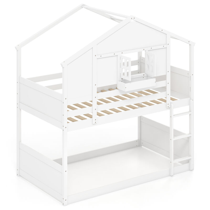 Bunk Bed for Kids with Roof and Lockable Window