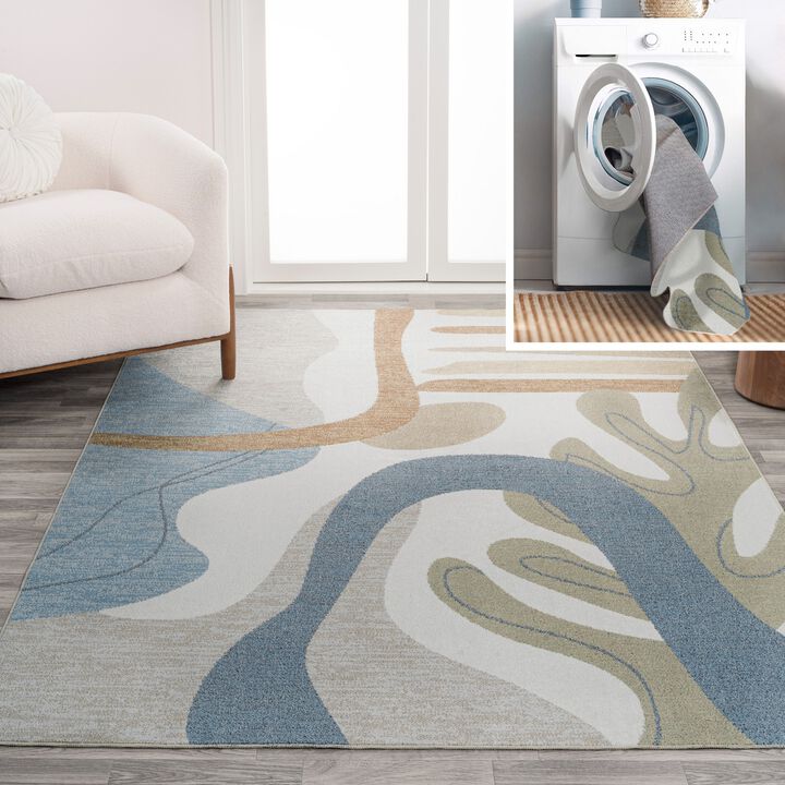 Algae Abstract Glam Botanical Machine-Washable Area Rug