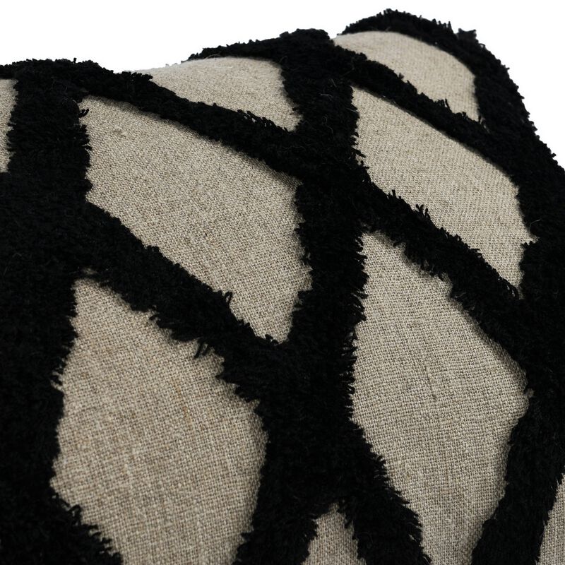 Lo 14 x 20 Lumbar Linen Accent Throw Pillow, Tufted Diamond Pattern, Black-Benzara