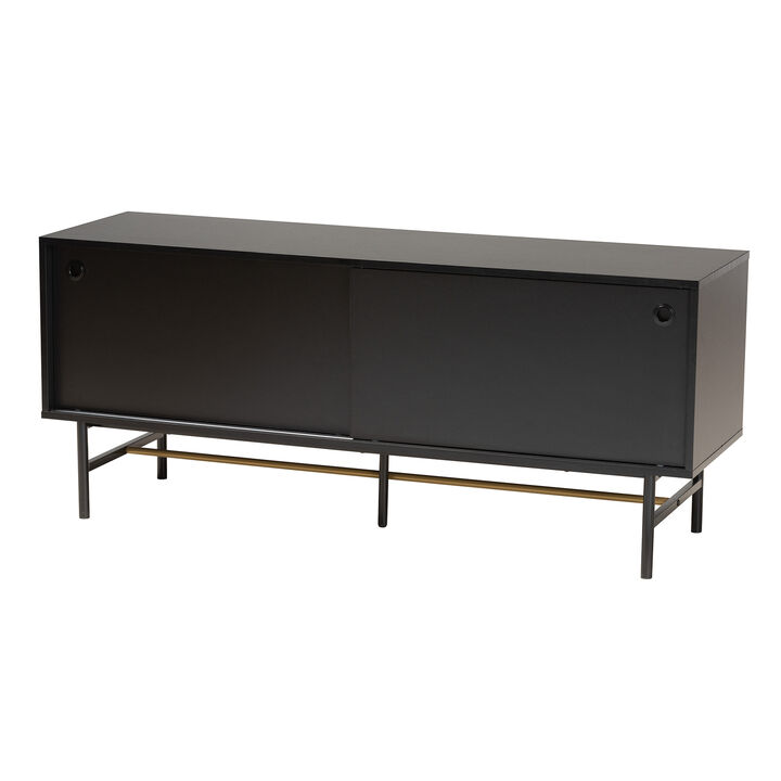 Baxton Studio Truett Dark Brown Finished Wood and Two-Tone Black and Gold Metal TV Stand