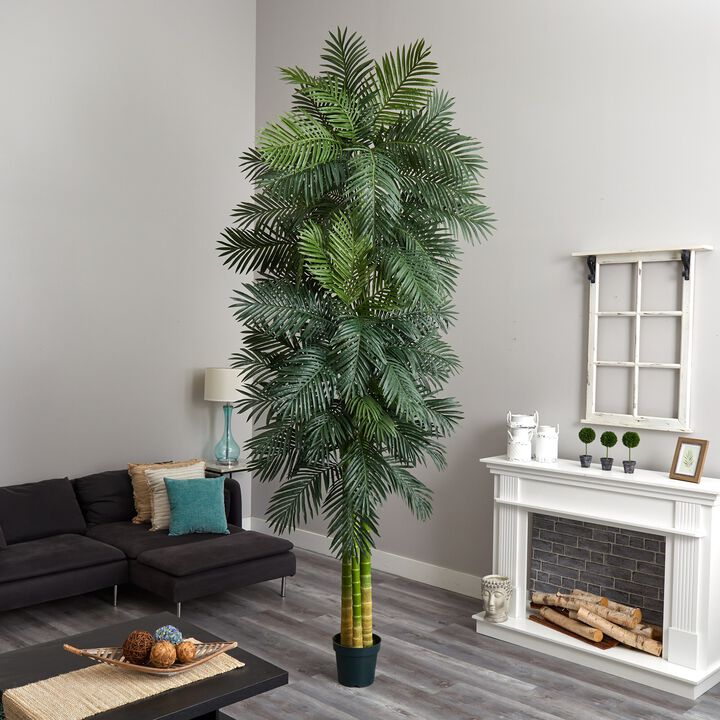Hivvago 10 Feet Triple Stalk Golden Cane Artificial Palm Tree