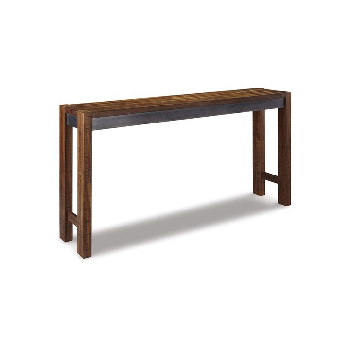 Jin Counter Height 72 Inch Long Slim Table, Distressed Brown Wood - Benzara