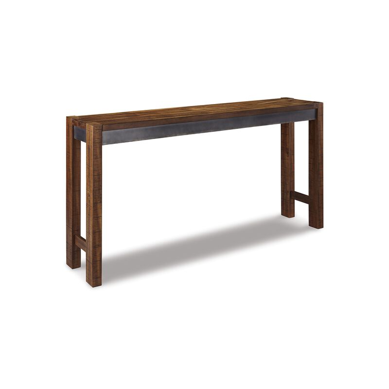 Jin Counter Height 72 Inch Long Slim Table, Distressed Brown Wood - Benzara