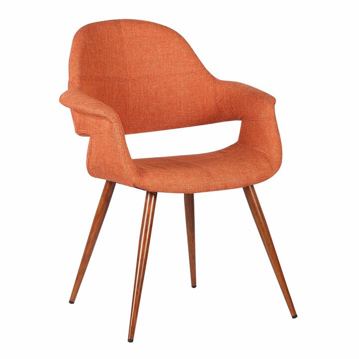 Fabric Mid Century Dining Chair with Round Tapered Legs, Orange and Brown-Benzara