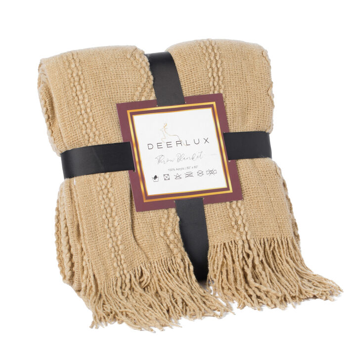 Decorative Zigzag Stripe Pattern Knit Throw Blanket, 50x60 in, Complete with Delicate Fringe Details - Green, Lightweight, Breathable, Easy Care, Versatile, All-Season, Ideal for Lounging, Gifting