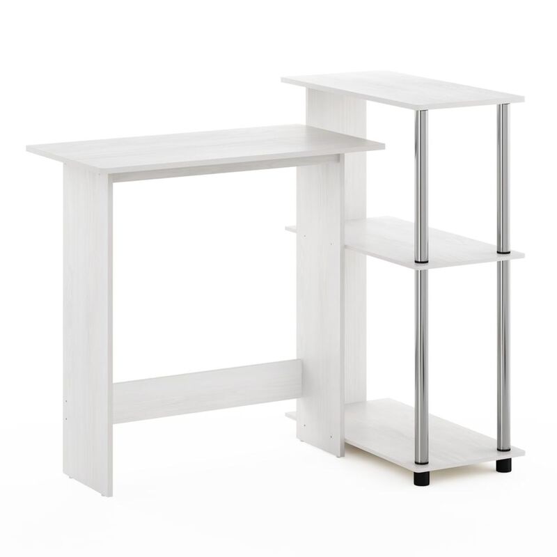 Furinno Furinno Abbott Corner Computer Desk with Bookshelf, White Oak/Stainless Steel