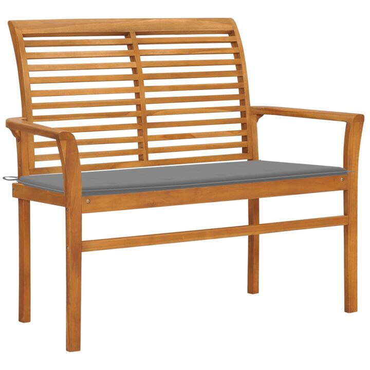 vidaXL Garden Bench with Gray Cushion 44.1" Solid Teak Wood