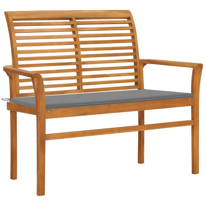 vidaXL Garden Bench with Gray Cushion 44.1" Solid Teak Wood