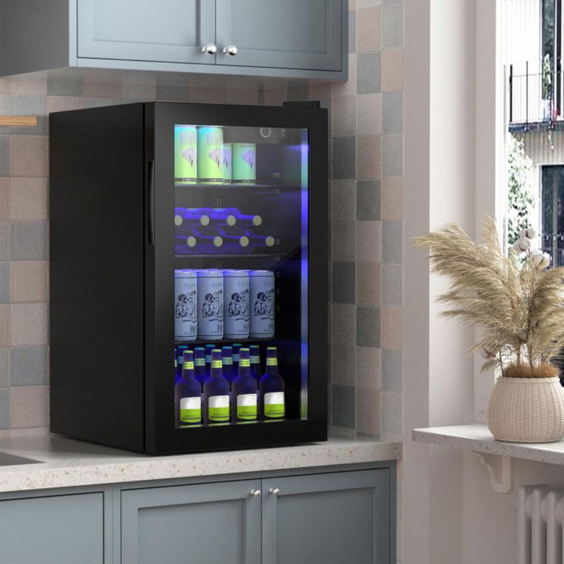 Hivvago 120 Can Beverage Mini Refrigerator with Glass Door