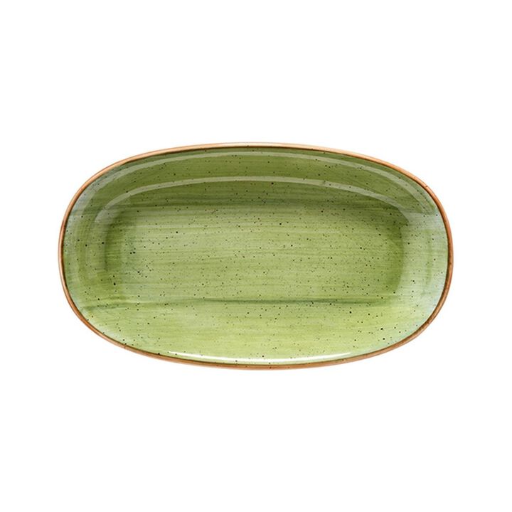 Therapy 9.5" x 5.5" x h:1.25" Oval Green Porcelain Platter (Set of 2)