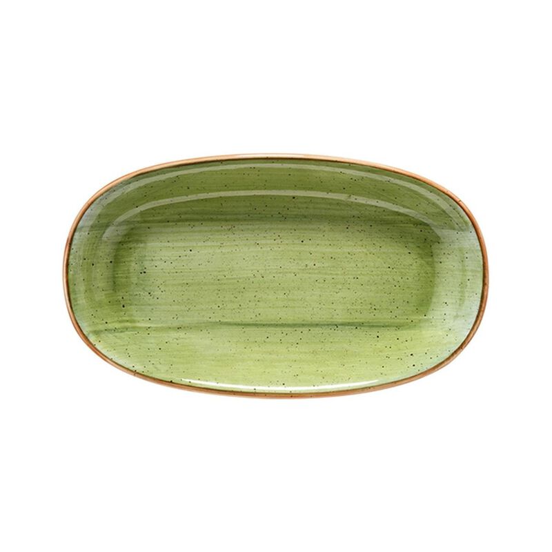 Therapy 9.5" x 5.5" x h:1.25" Oval Green Porcelain Platter (Set of 2)