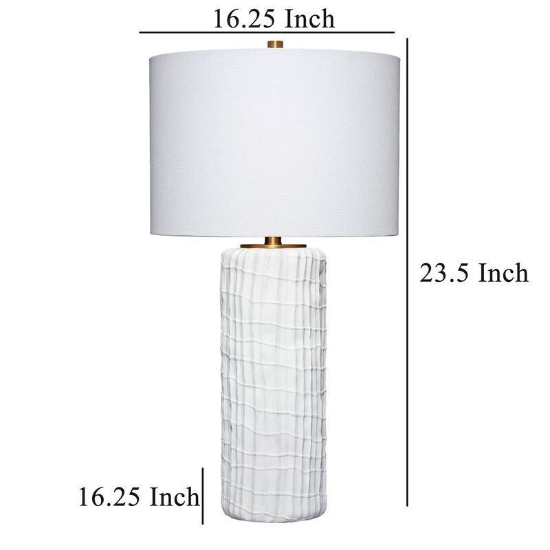 Mena 28 Inch Table Lamp, Round Drum Shade, Grid Pattern White Base - Benzara