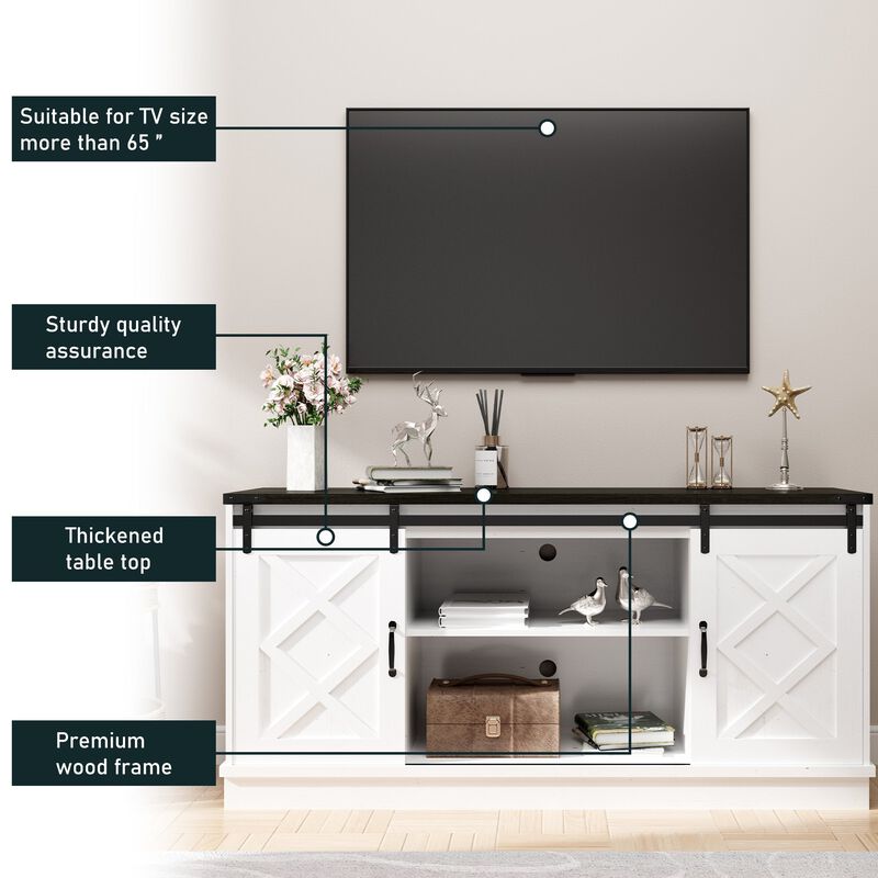 Mondawe Farmhouse 58 Inch TV Stand,Living Room Wooden Media TV Console