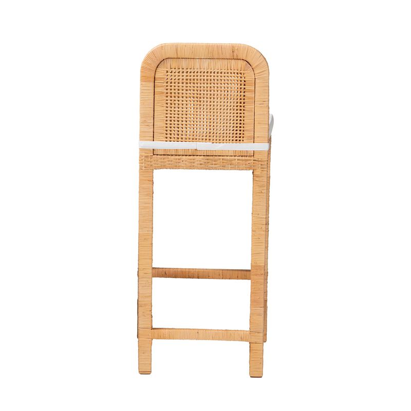 Bali & Pari Zariah Modern Bohemian Natural Brown Rattan and Mahogany Wood Bar Stool