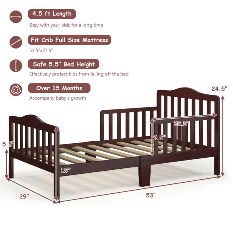 Hivvago Classic Design Kids Wood Toddler Bed Frame with Two Side Safety Guardrails