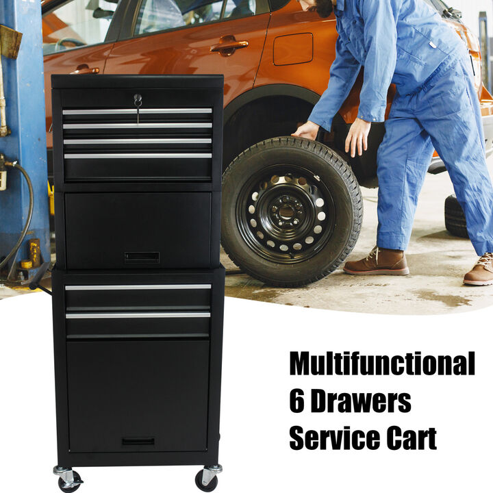 High Capacity Rolling Tool Chest With Wheels And Drawers, 6-Drawer Tool Storage Cabinet-Black