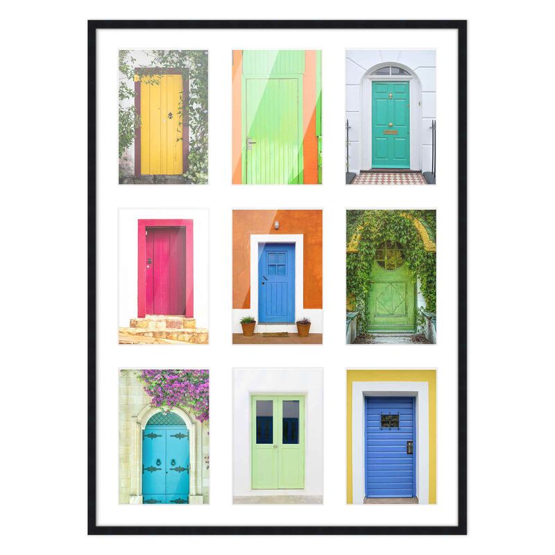 17.5x23.5 Wood Collage Frame with White Mat For 9 5x7 Pictures
