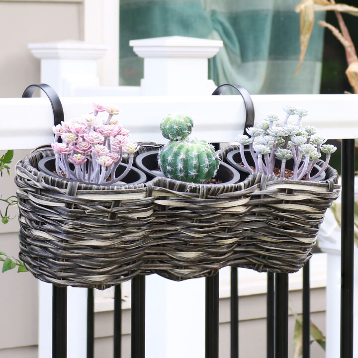 Sunnydaze Polyrattan Hanging Over-the-Rail Tri-Planter and Liner
