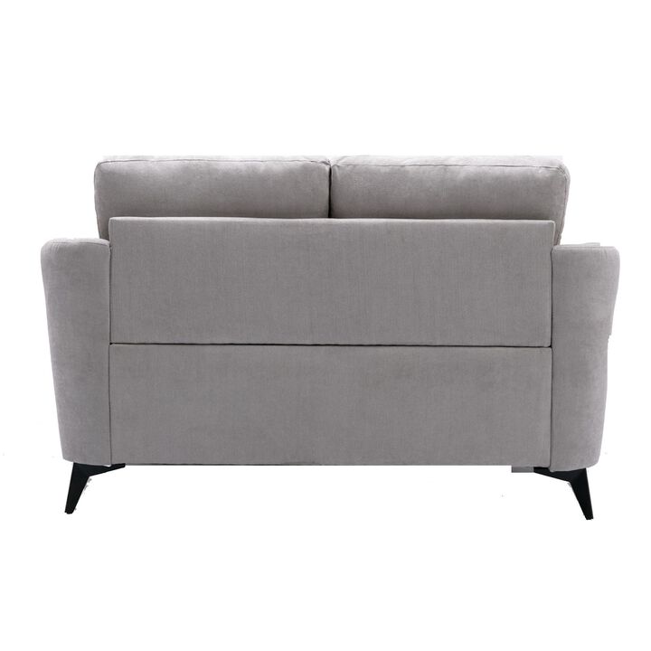 Odin 60 Inch Modern Loveseat, Tufted Cushions, Light Gray Velvet Upholstery-Benzara