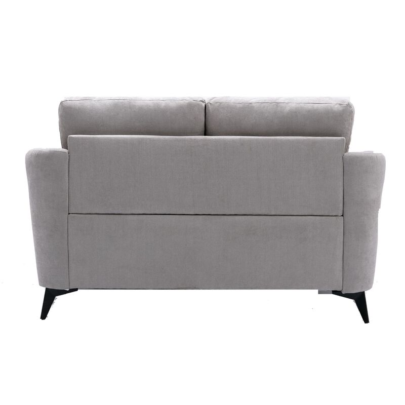 Odin 60 Inch Modern Loveseat, Tufted Cushions, Light Gray Velvet Upholstery-Benzara