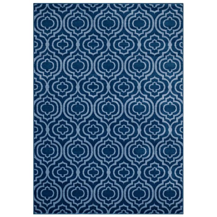 Frame Transitional Moroccan Trellis 8x10 Area Rug - Moroccan Blue amd Light Blue