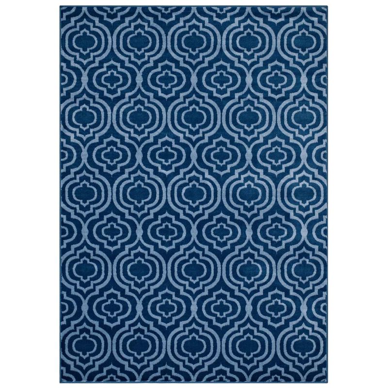 Frame Transitional Moroccan Trellis 8x10 Area Rug - Moroccan Blue amd Light Blue