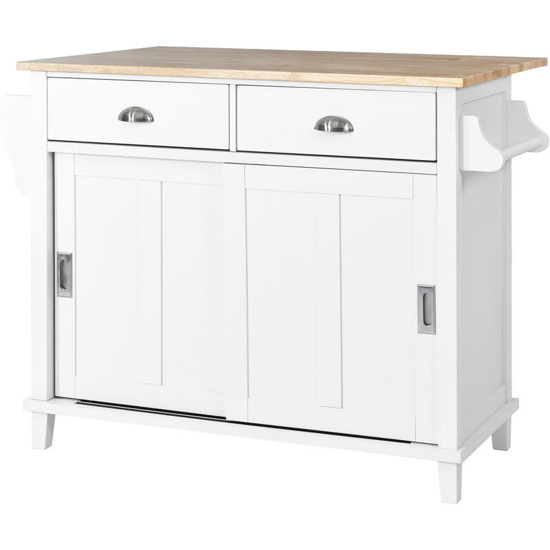Streamdale White Kitchen Cart with Drop-Leaf Countertop