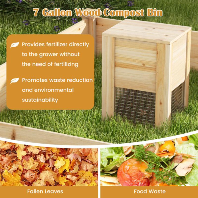 Hivvago 49 x 49 x 10 Inch Raised Garden Bed with Compost Bin and Open-ended Bottom