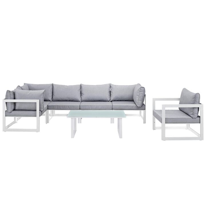 Fortuna 7 Piece Outdoor Patio Sectional Sofa Set - White Gray