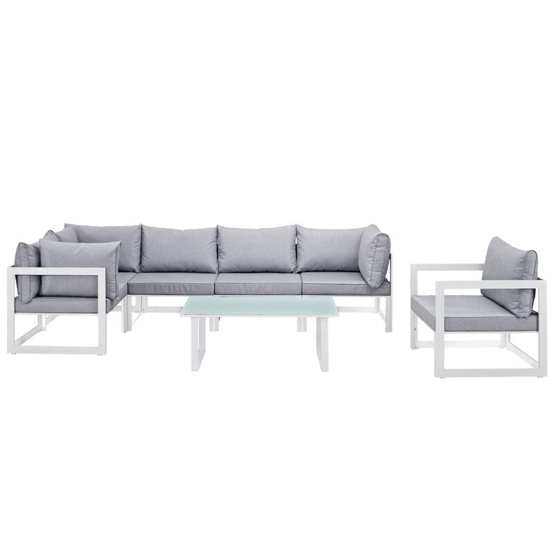Fortuna 7 Piece Outdoor Patio Sectional Sofa Set - White Gray
