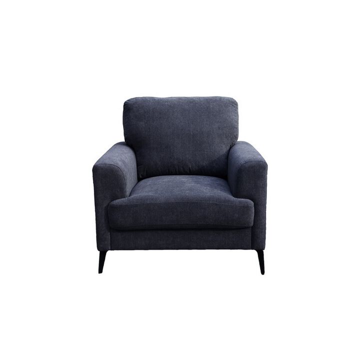 Jake 37 Inch Accent Sofa Armchair, Black Chenille Foam Cushions, Metal Legs - Benzara