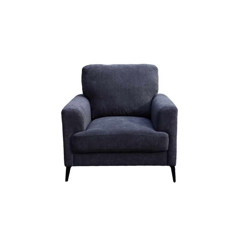 Jake 37 Inch Accent Sofa Armchair, Black Chenille Foam Cushions, Metal Legs - Benzara