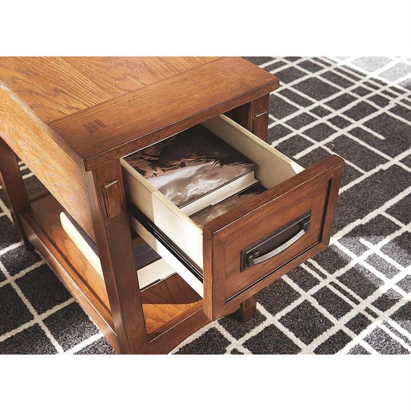 Hivvago Mission Style 1 Drawer End Table Nightstand in Brown Wood Finish